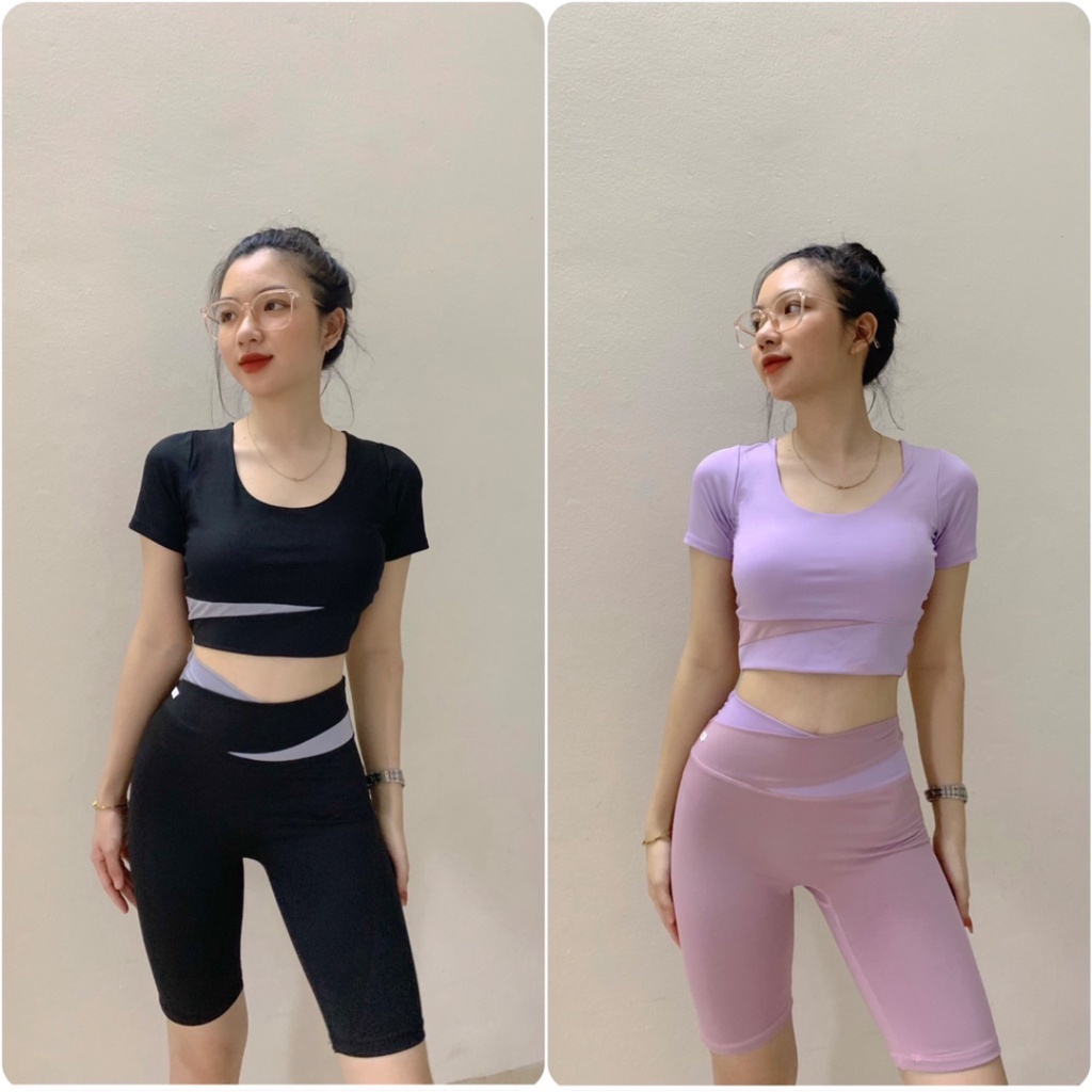 Bộ đồ tập gym yoga aerobic nữ phối màu set tập thể thao chất vải co giãn thấm hút mồ hôi