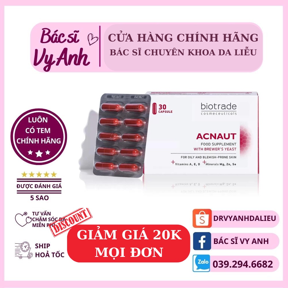BIOTRADE ACNAUT VIÊN UỐNG HỖ TRỢ GIẢM MỤN, GIẢM DẦU HỘP 30 VIÊN BÁC SĨ VY ANH