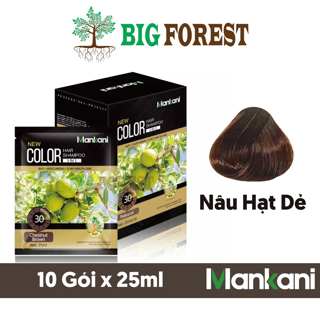 Hộp dầu gội nhuộm tóc, thảo dược màu Nâu Hạt Dẻ, Mankani [250ml - Chính Hãng]