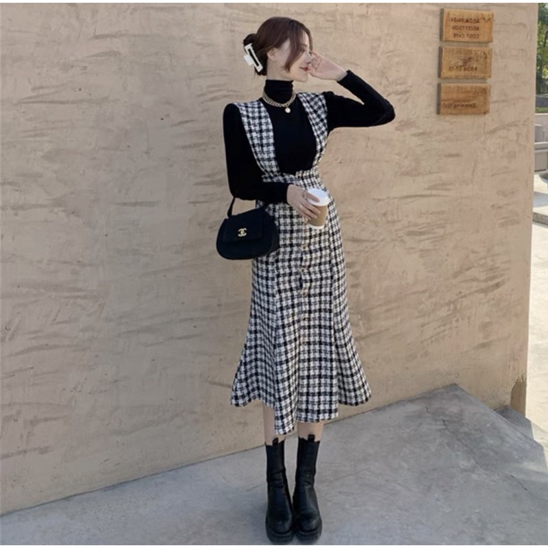 Set Váy Dạ Tweed Dáng Dài Kèm Áo Len Phong Cách Sang Chảnh _ Hàng Order QCCC