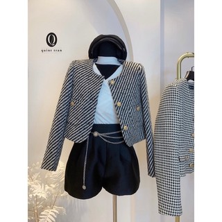 Áo khoác dạ kẻ leona tweed