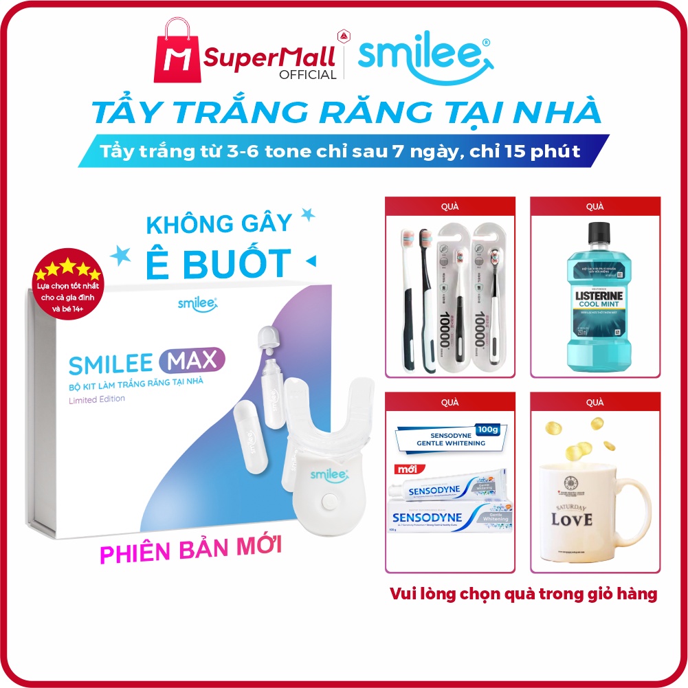 Smilee - Bộ tẩy trắng răng tại nhà tự nhiên, tự làm trắng răng tại nhà an toàn | Made in USA