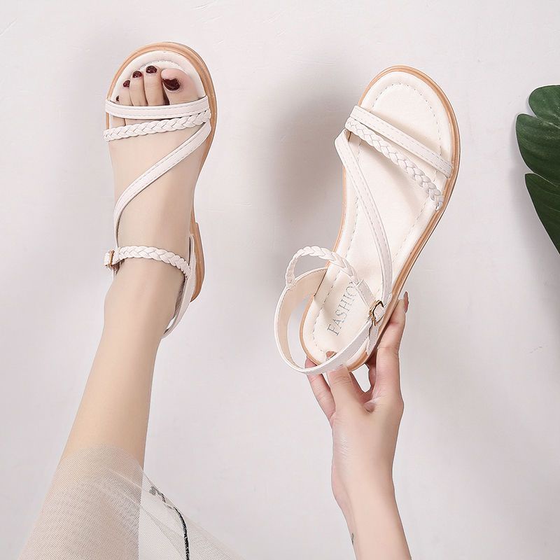 Giày Sandal Hở Ngón Quai Bện Phong Cách Hàn Quốc Thanh Lịch Thời Trang Cho Nữ