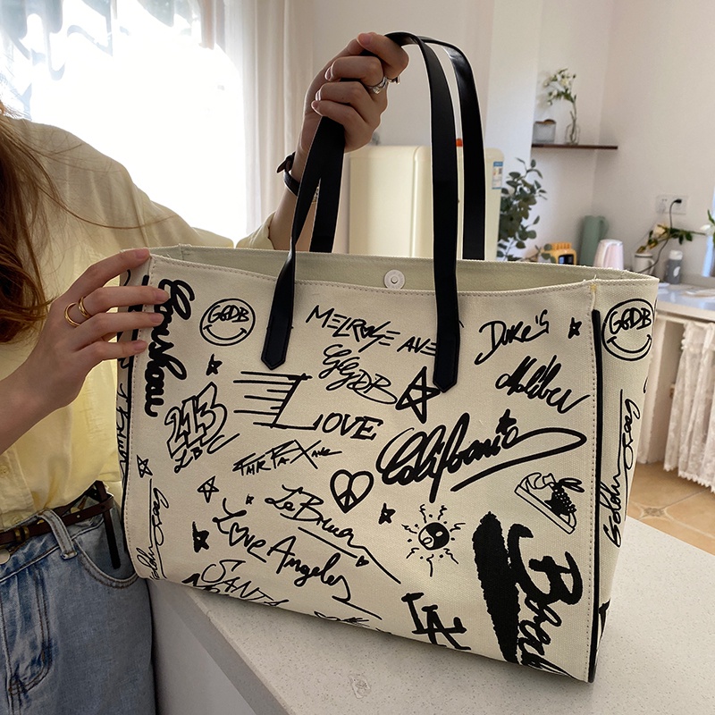 ZARA Túi Xách Vải canvas Cỡ Lớn In Họa Tiết graffiti Thời Trang Cho Nữ 77221108
