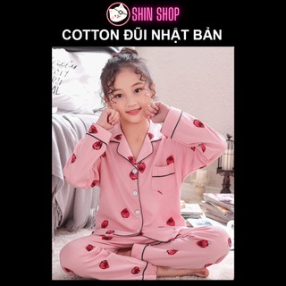 (9-47kg) ✅ Pizama Cotton Đũi Nhật Bản dâu tây hồng CD012 tay dài trẻ em đồ ngủ| đồ đi chơi bé trai gái