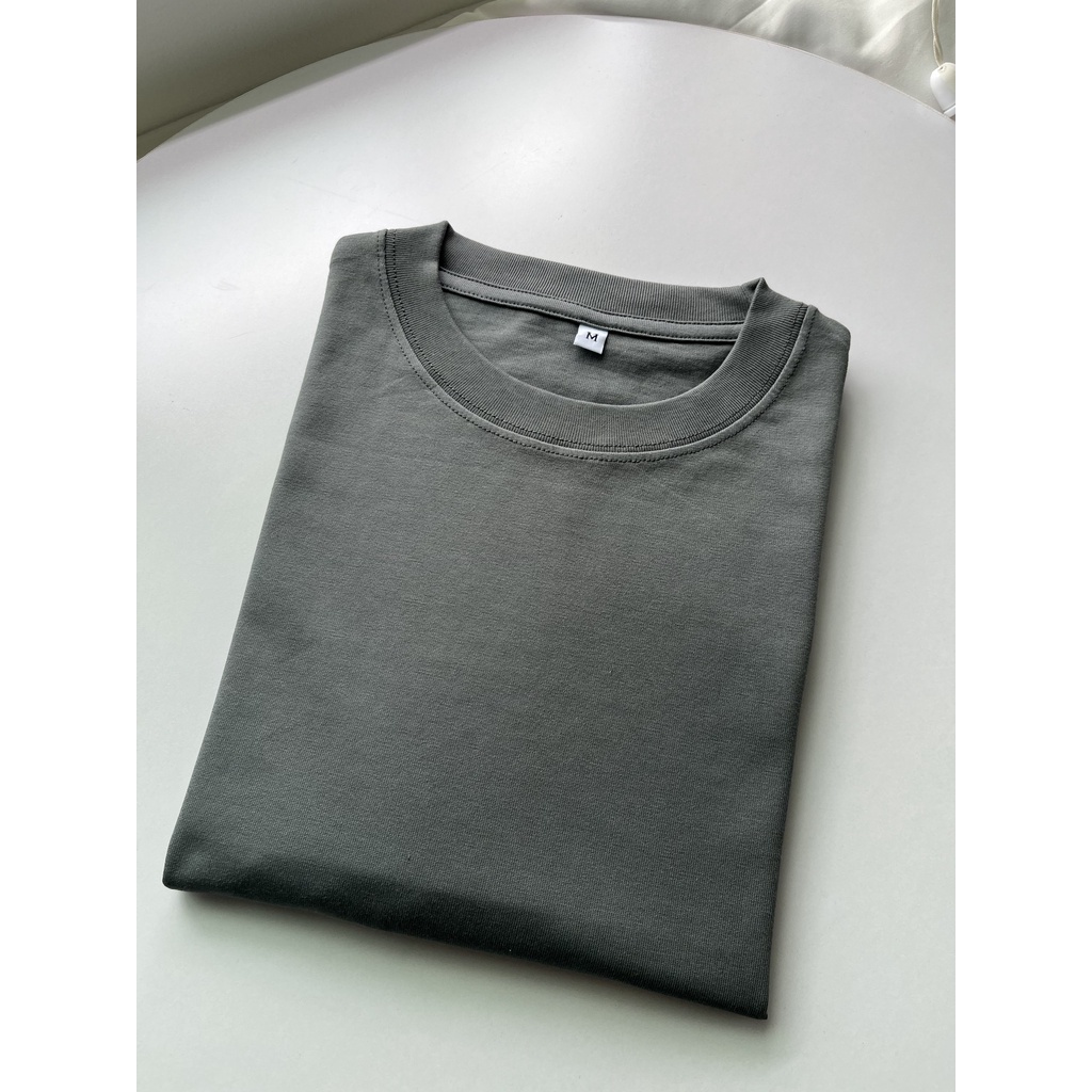 Áo thun form rộng màu xám vải 100% cotton định lượng vải dày 240g