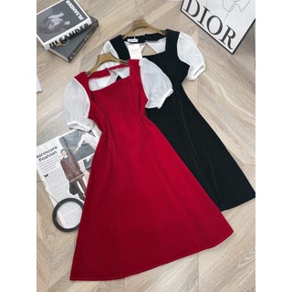 Đầm midi nhung phối tay voan phồng siêu hót [KHÔNG ƯNG HOÀN TIỀN]