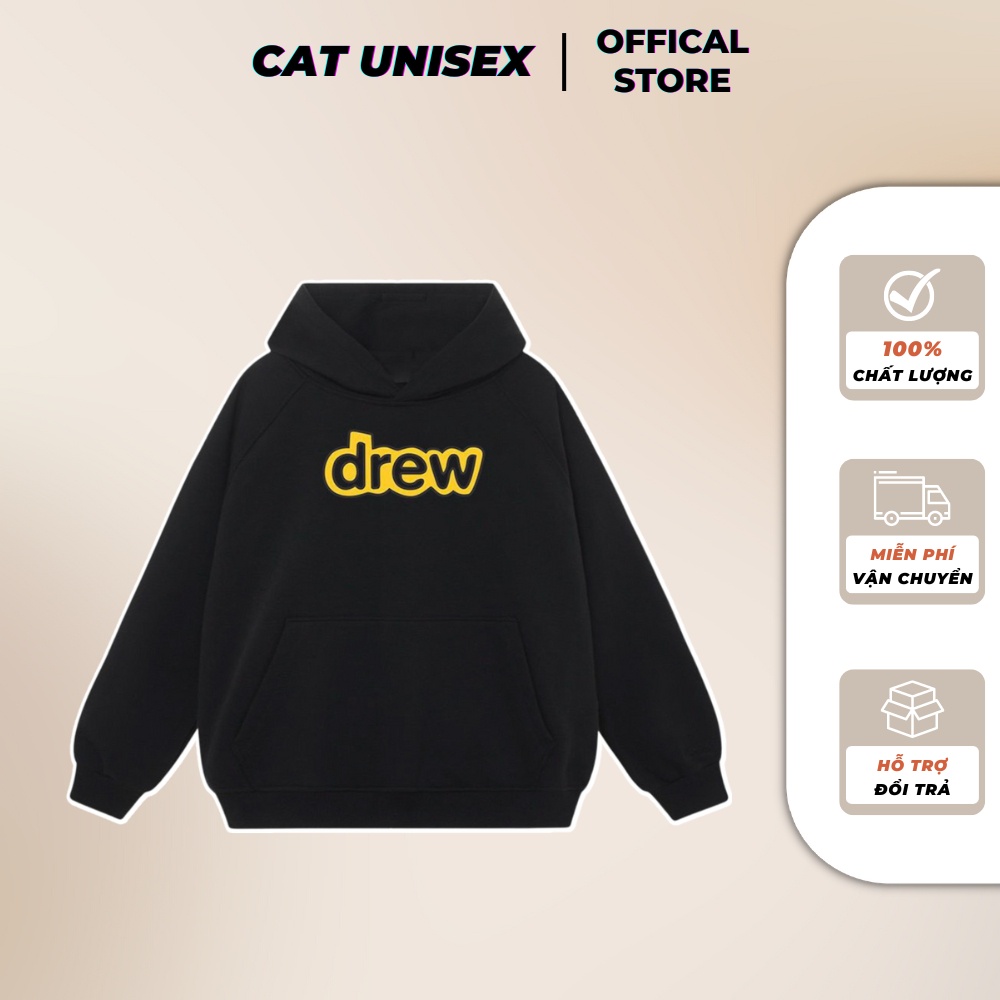Áo Hoodie unisex form rộng, hình in Drew,nỉ cotton HD07