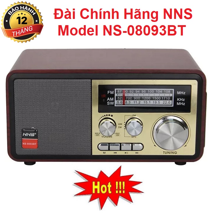 Đài Radio NS-8093BT, Bluetooth Chính Hãng NNS, Bắt Sóng FM, AM, /USB/TF, Cổng Thẻ Nhớ - Loa Dùng Điện 220V Và Pin Sạc