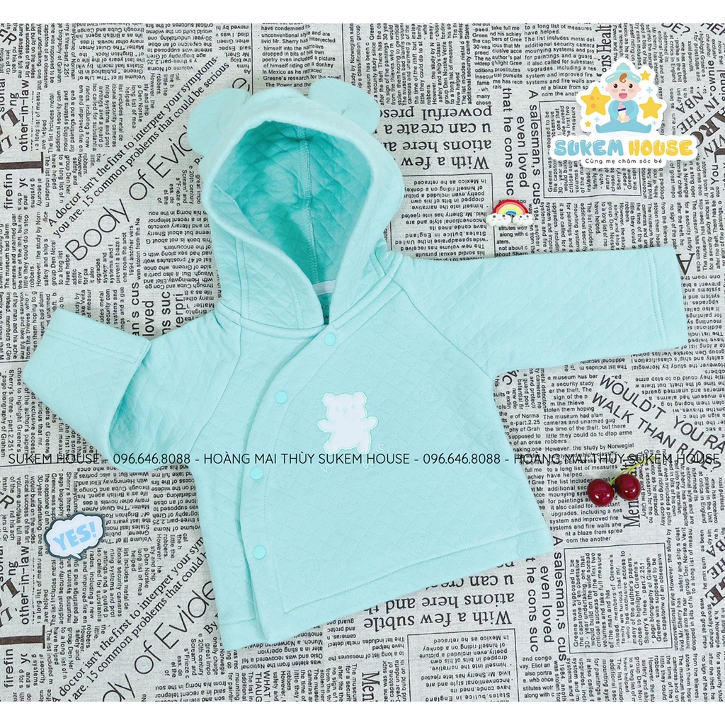 Áo khoác chần bông Nous thêu hình Gấu cho bé size 3m đến 12m