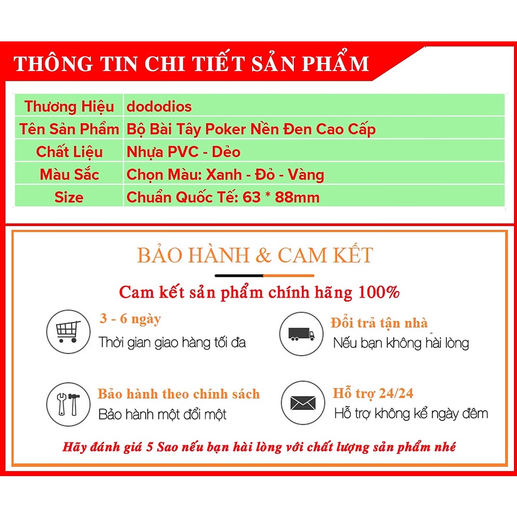 [Màu Đỏ] Bộ Bài Tây Đen Siêu Đẹp - Chất Liệu Nhựa PVC Chống Thấm Nước Siêu Bền - Chính hãng dododios