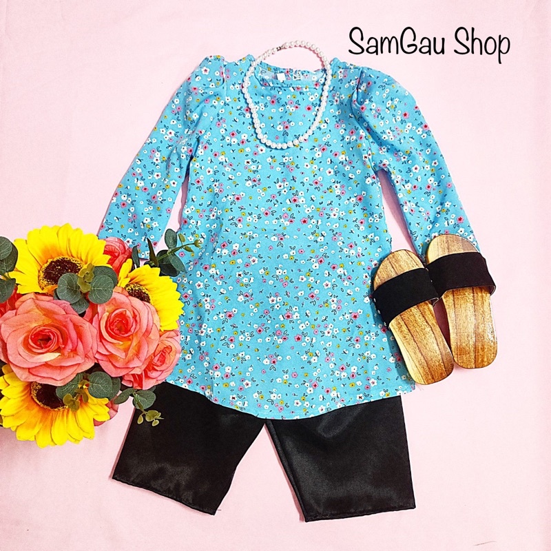 Áo Dài Tết Hoa Nhí cho bé gái màu Xanh Đỏ Vàng Hồng xinh yêu