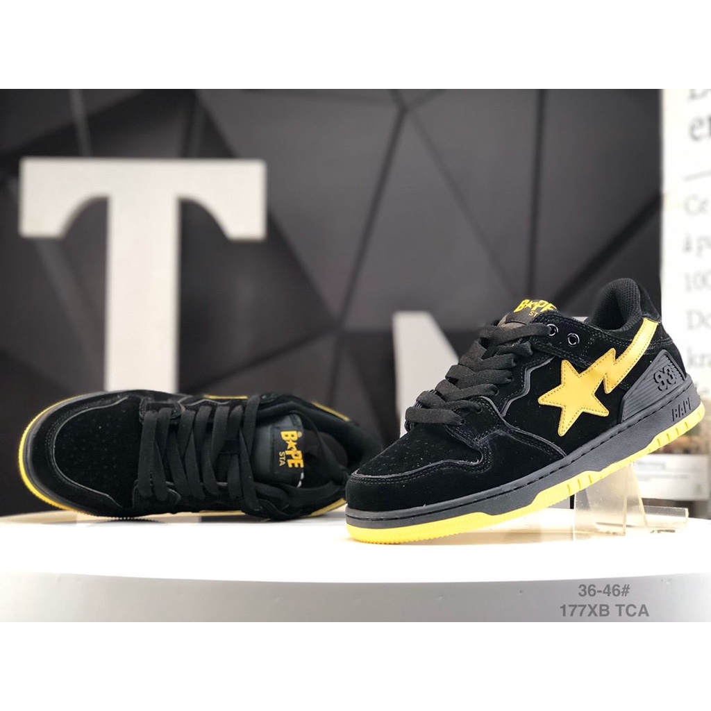 Bape Giày Thể Thao Da Bóng Màu Xanh Dương Trắng Dễ Phối Đồ Thời Trang 1G70191031 36-46