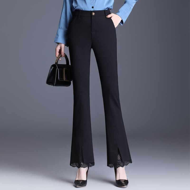 Quần loe nữ xẻ gấu phối ren chất vải thun xốp Hàn dày dặn co giãn 4 chiều có bigsize đến 85Kg mã 789