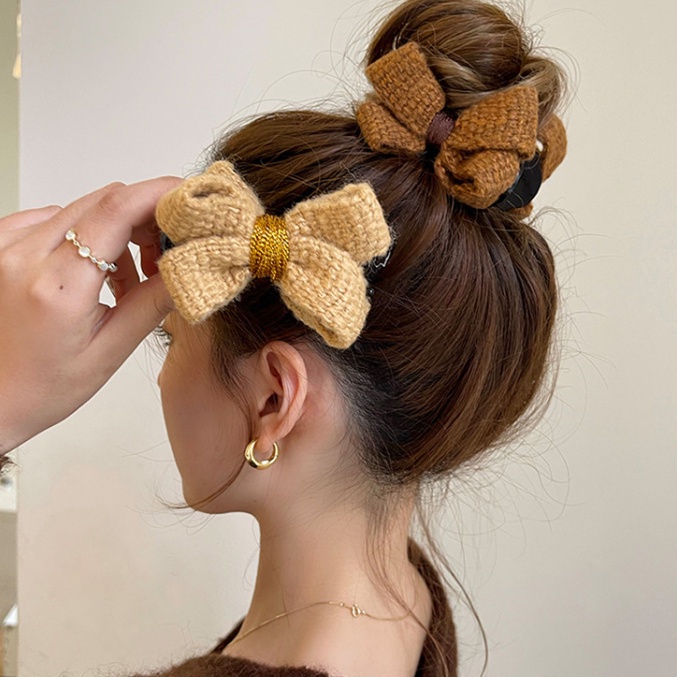 Kẹp Tóc Hình Nơ Bằng Len Dễ Thương Thanh Lịch Cho Nữ