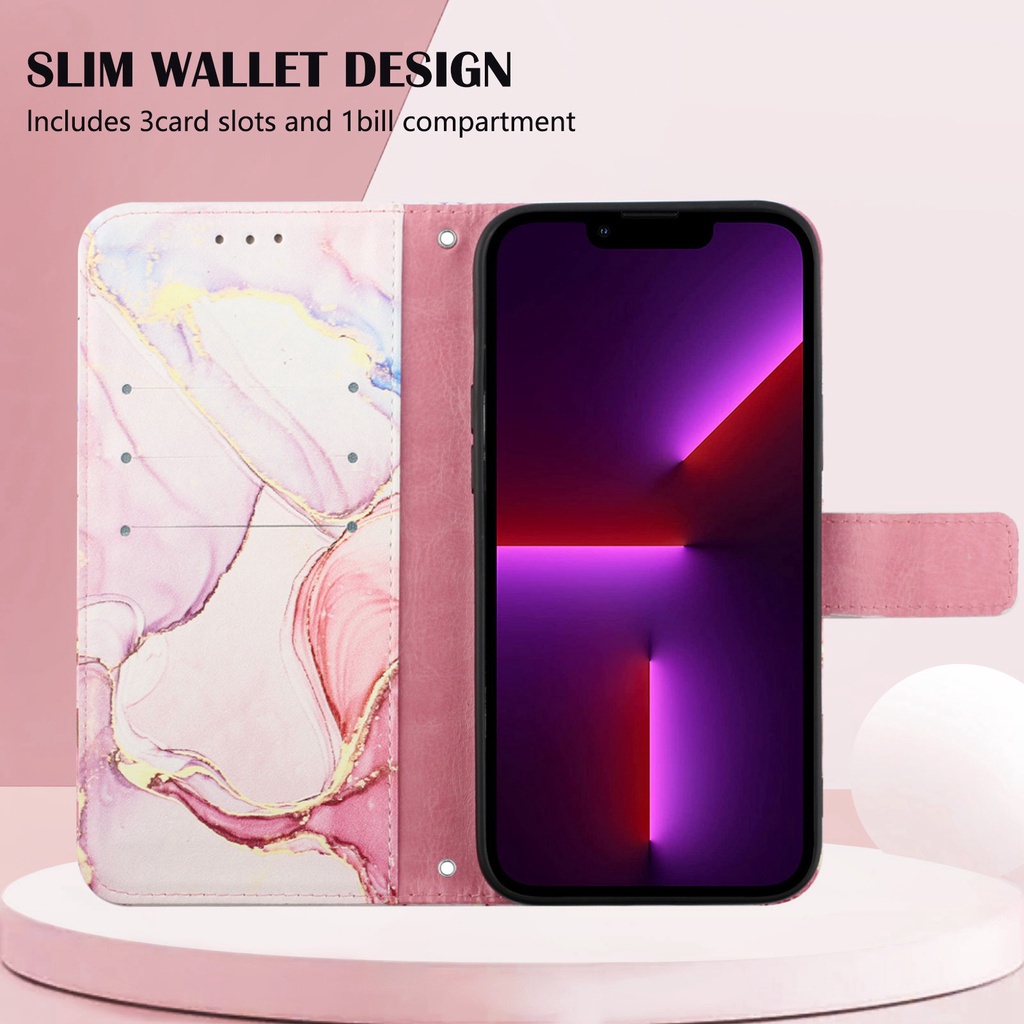 Bao Da Điện Thoại Nắp Lật Kiêm Ví Hình Đá Hoa Cương OPPO A17 A16 A55 A76 A36 A57 A55S A54 A54S A93 A94 A95 A54 A74 A93 5G 4G Ốp