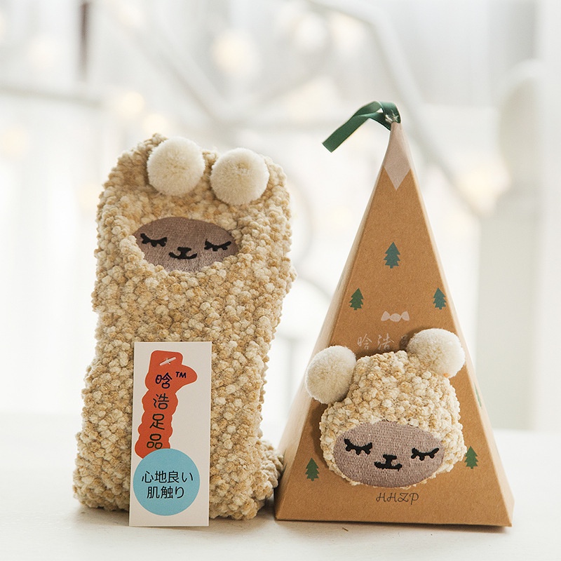 Vớ Lông Cừu San Hô Ba Chiều Thêu Họa Tiết Hoạt Hình Thời Trang Thu Đông