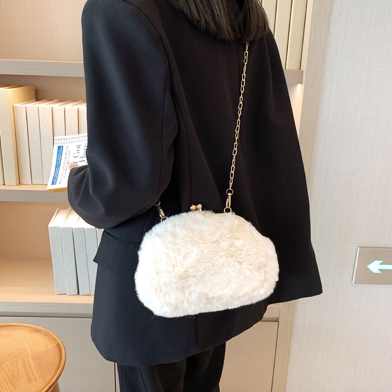 Mischa Túi Đeo Chéo Vai Màu Trơn Chất Liệu Lông Đơn Giản Thời Trang Thu Đông