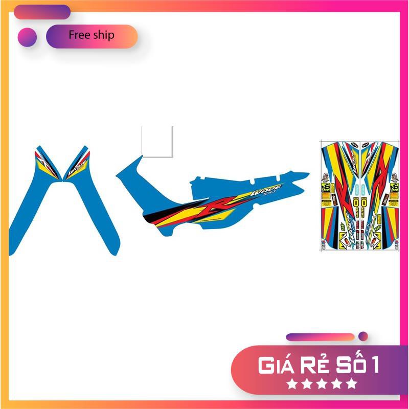 FREE SHIP + QUÀ TẶNG Tem rời Wave đời đầu chữ R dán xe xanh