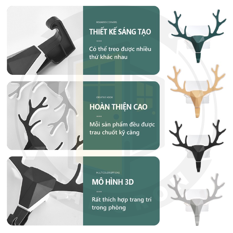 Móc treo dán tường đa năng hình đầu hươu ⭐ Treo chìa khóa đa năng chịu lực tốt treo tường chắc chắn NANORON