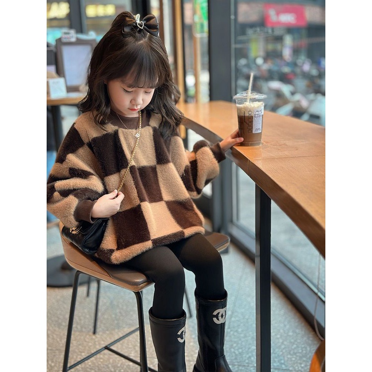 Áo Sweater Lót Lông Cừu Giữ Ấm Phong Cách Mới Thời Trang Thu Đông Dành Cho Bé Gái