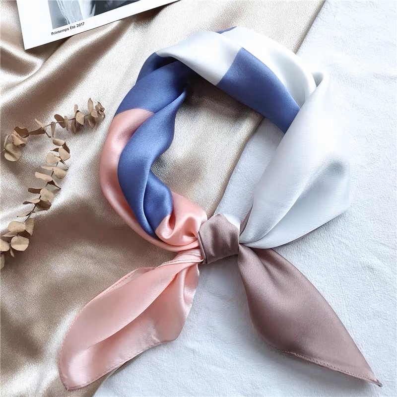 Khăn turban lụa vuông choàng cổ size 70x70cm thanh lịch phong cách nữ tính đa năng dùng làm áo yếm màu đơn giản