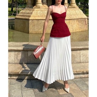 SET Áo peplum 2 dây phối chân váy midi xếp ly