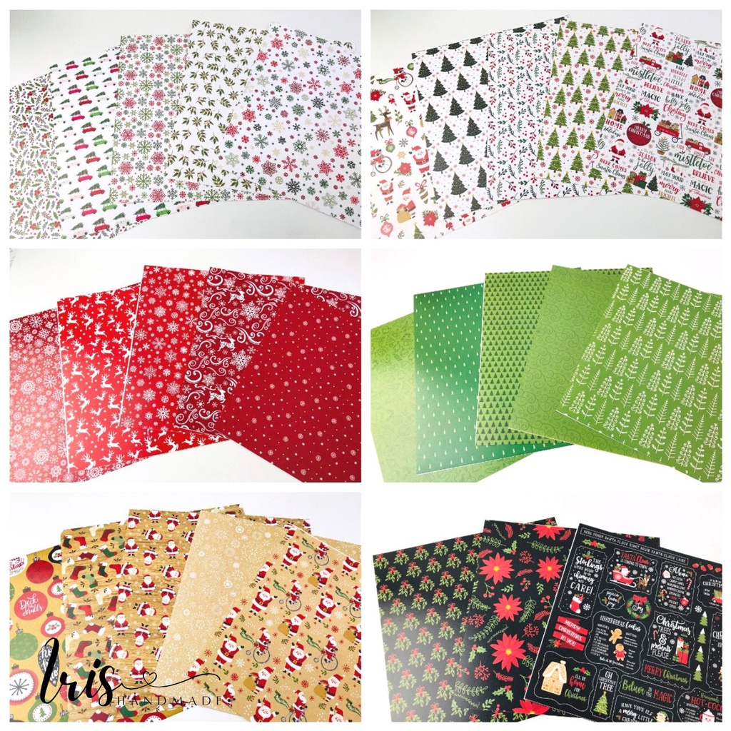 Lẻ 1 tờ giấy họa tiết chủ đề Giáng Sinh dùng làm thiệp, LoveBox, Scrapbook