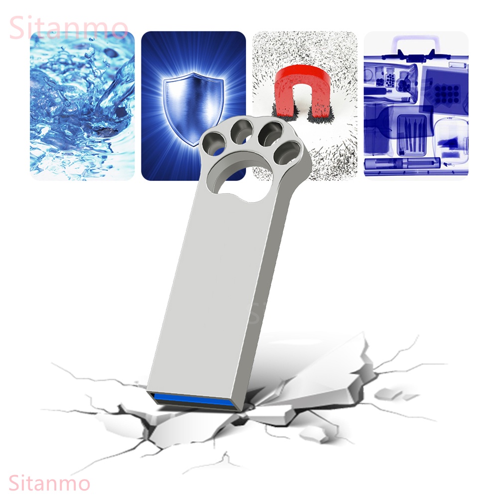 Usb 128GB 64GB 4GB 1GB 8GB 16GB 32GB Hình Chân Mèo Bằng Kim Loại Màu Bạc Chống Thấm Nước USB 2.0 Dung Lượng Thật 1TB 2TB