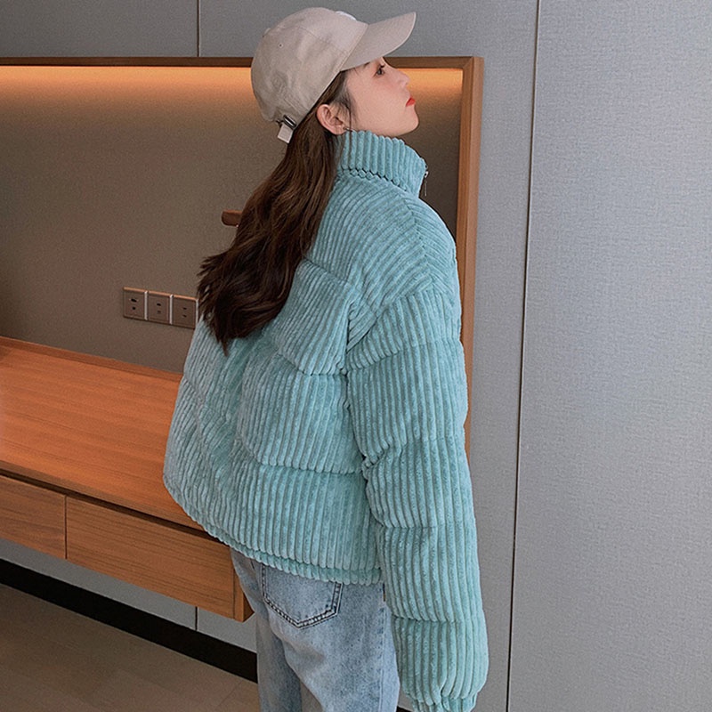 IELGY IELGY Áo Khoác cotton Nhung Kẻ Dáng Rộng Phong Cách Hàn Quốc Dành Cho Nữ