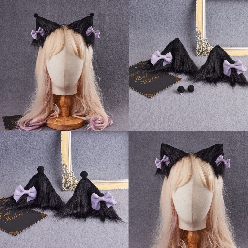 Băng Đô Cài Tóc Hình Tai Mèo Bằng Lông Giả Dễ Thương