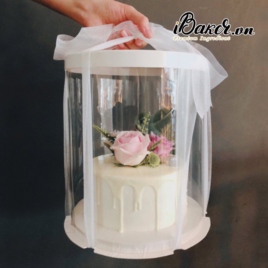 Hộp bánh kem mica nắp trắng 2 tầng/ 3 tầng hình trụ (không kèm dây ruy băng)