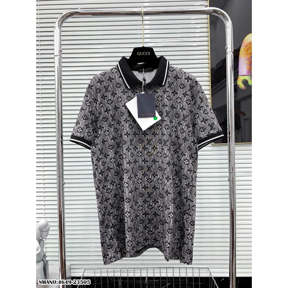 Áo Polo Nam LV Loang Vải Mát Mịn - Áo Phông Cổ Bẻ Nam Logo Hoa Đen Viền Trắng