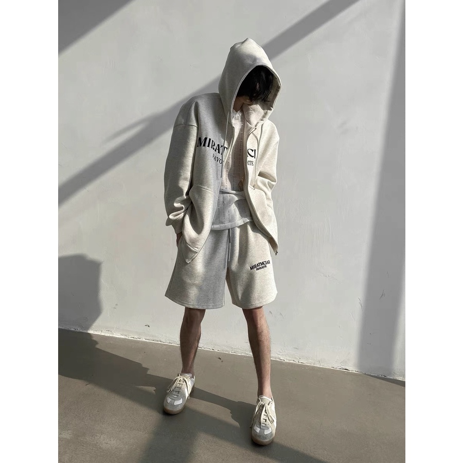 Quần Short Thun Unisex Rút Dây Thời Trang Dáng Rộng Hai Màu Nâu Và Xám