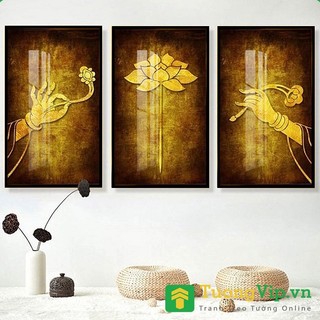 Tranh Laminate Tráng Gương - Treo Tường Phật Giáo Sen Vàng Thoát Tục