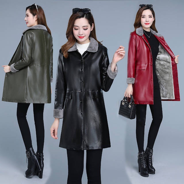 Hàng Mới Về Áo Khoác Da PU Dáng Dài Thời Trang Xuân Thu Cho Phụ Nữ Trung Niên