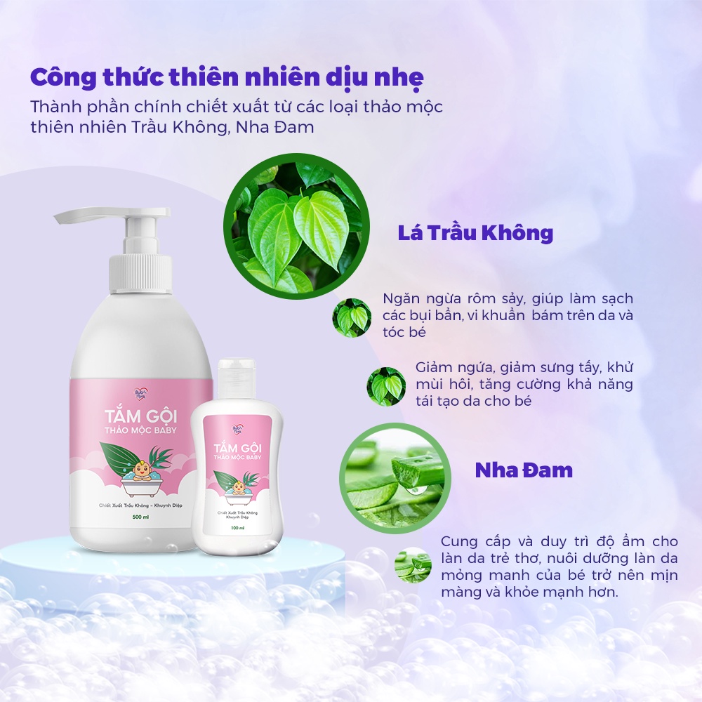 Sữa Tắm Gội Cho Bé Sơ Sinh BuB&MuM Chiết Xuất Thảo Dược Thiên Nhiên Trầu Không - Khuynh Diệp 500ml/100ml