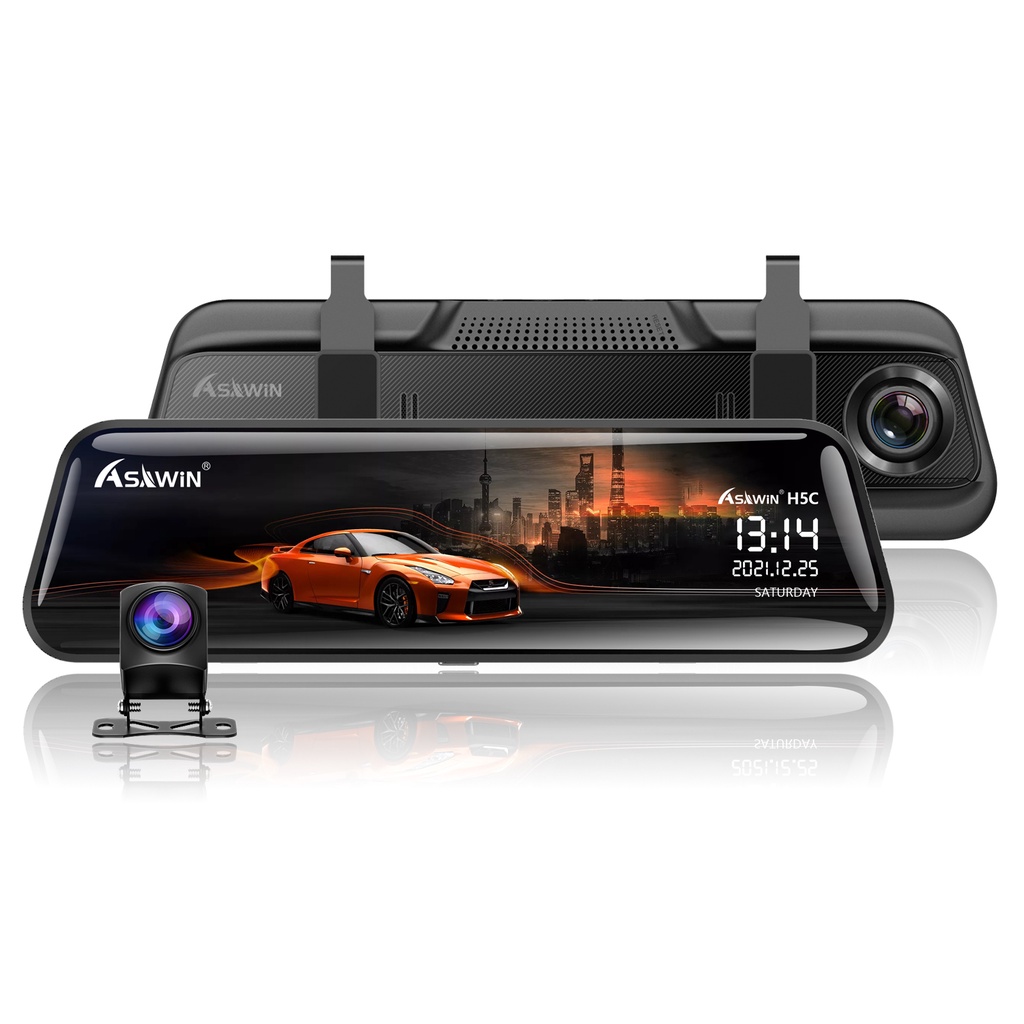 Asawin H5C 10 inch Gương chiếu hậu Camera hành trình Trước và sau Dành cho Camera DVR ô tô Ống kính kép Toàn màn hình IPS cảm ứng Chế độ đỗ xe 24 giờ | BigBuy360 - bigbuy360.vn