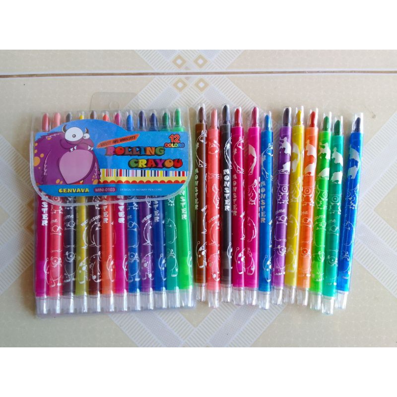 Sáp vặn 12 màu ngắn, 12 màu dài Rolling Crayon túi nhựa