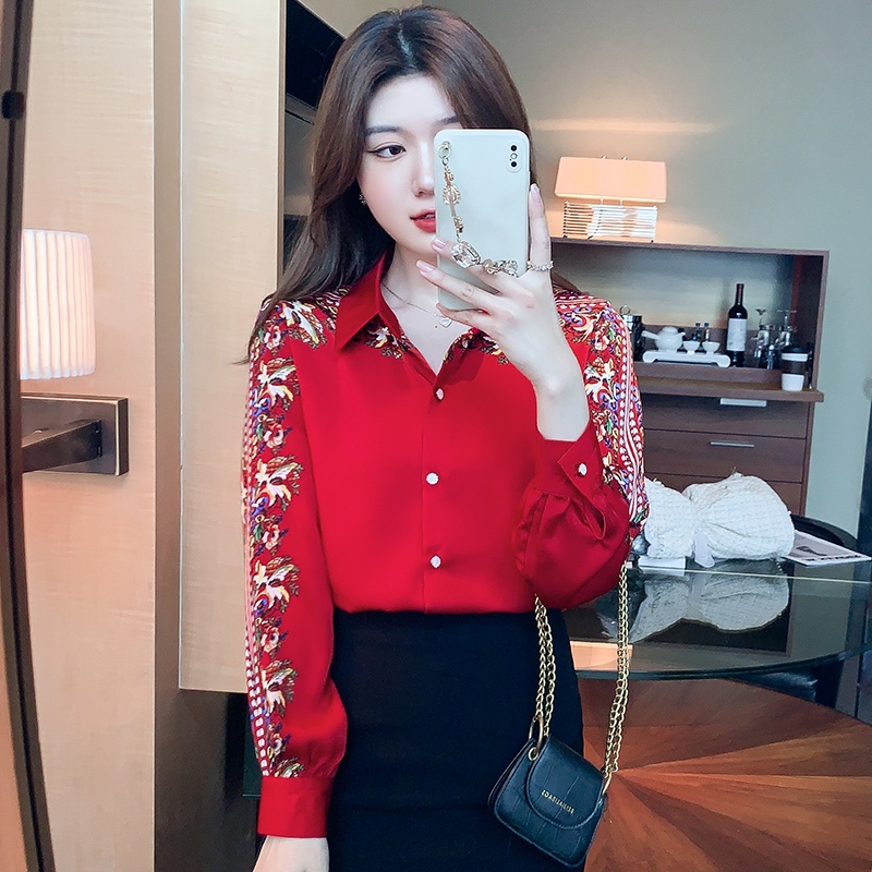 Áo Sơ Mi chiffon Tay Dài Dáng Rộng In Họa Tiết Thời Trang Hàn Quốc Dành Cho Nữ