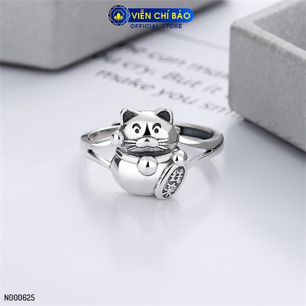 Nhẫn bạc nữ mèo may mắn chất liệu bạc Thái 925 thời trang phụ kiện trang sức Viễn Chí Bảo N000625