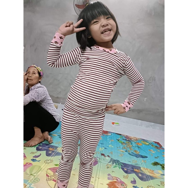 Bộ quần áo cotton kẻ dài tay co dãn 4c cho bé thoải mái vận động