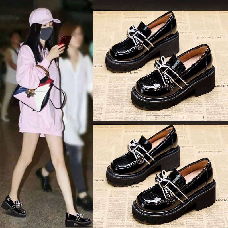 Giày Lười Da Đế Dày 8cm Thắt Nơ Xinh Xắn Phong Cách Anh Quốc 2022 Cho Bạn Gái