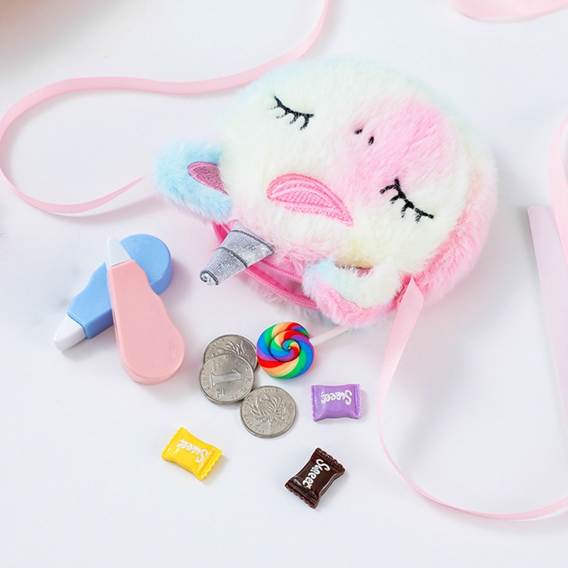 Túi Đeo Vai Hình Kỳ Lân Hoạt Hình Bằng Lông Nhung Dễ Thương Xinh Xắn