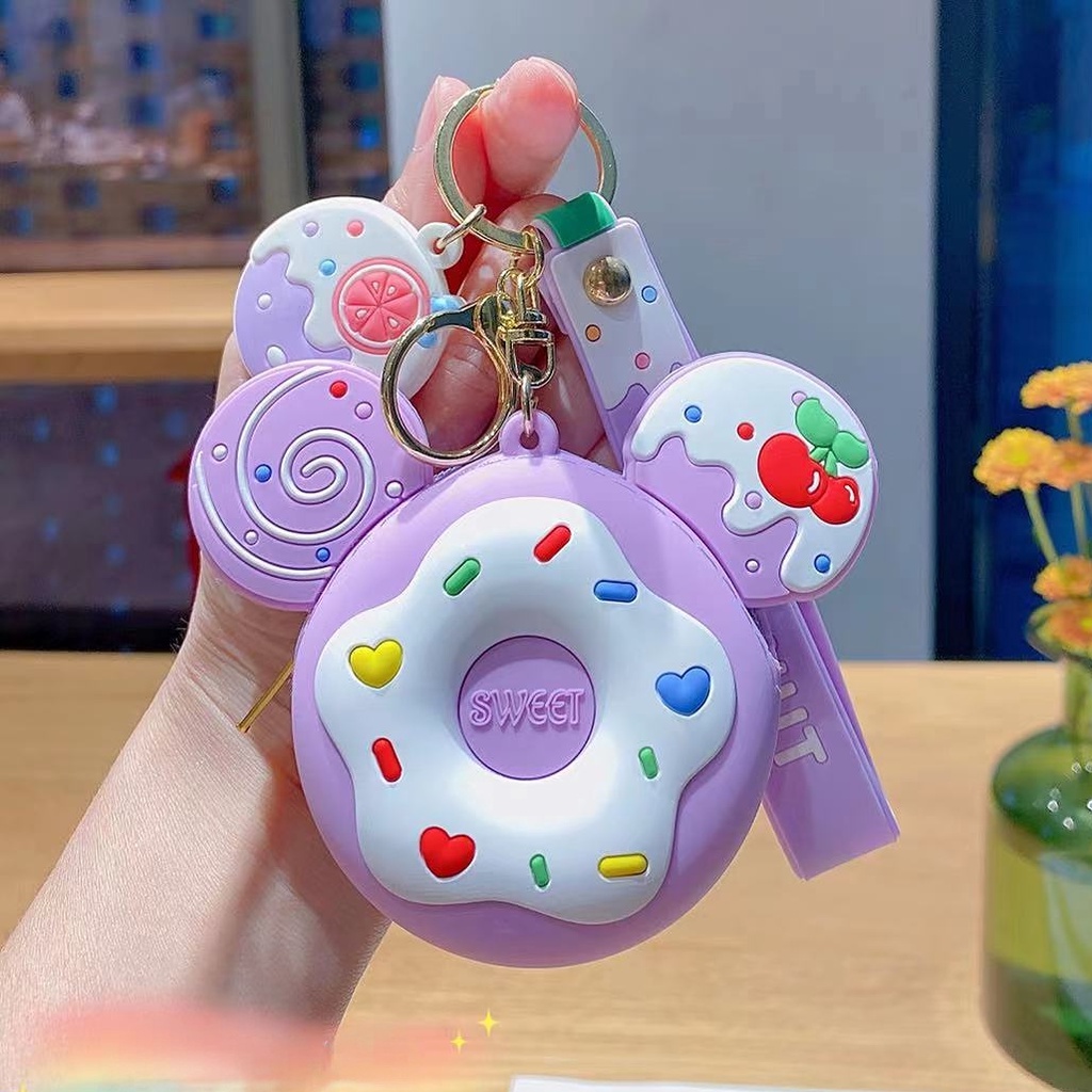 Hoạt Hình Túi Đựng Tiền Xu / Tai Nghe Hình Bánh donut Bằng silicone
