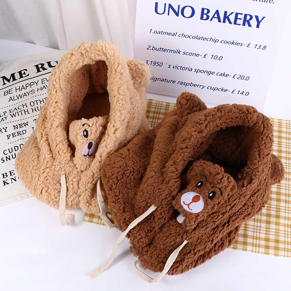 Nón Đội Kèm Khẩu Trang Tai Gấu Hoạt Hình Bằng Vải Bông Thoải Mái Dành Cho Nữ