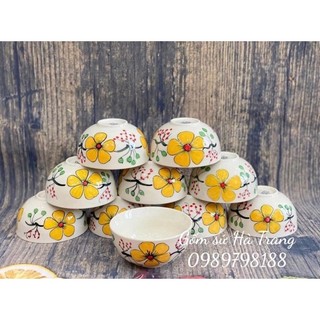 Combo 10 bát cơm gốm sứ Bát Tràng cao cấp vẽ hoa mai vàng