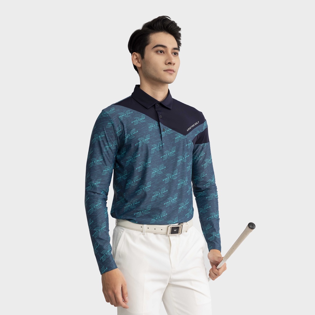 Áo polo nam dài tay ARISTINO GOLF họa tiết in độc đáo, thiết kế khỏe khoắn, nam tính - ALPG30W2