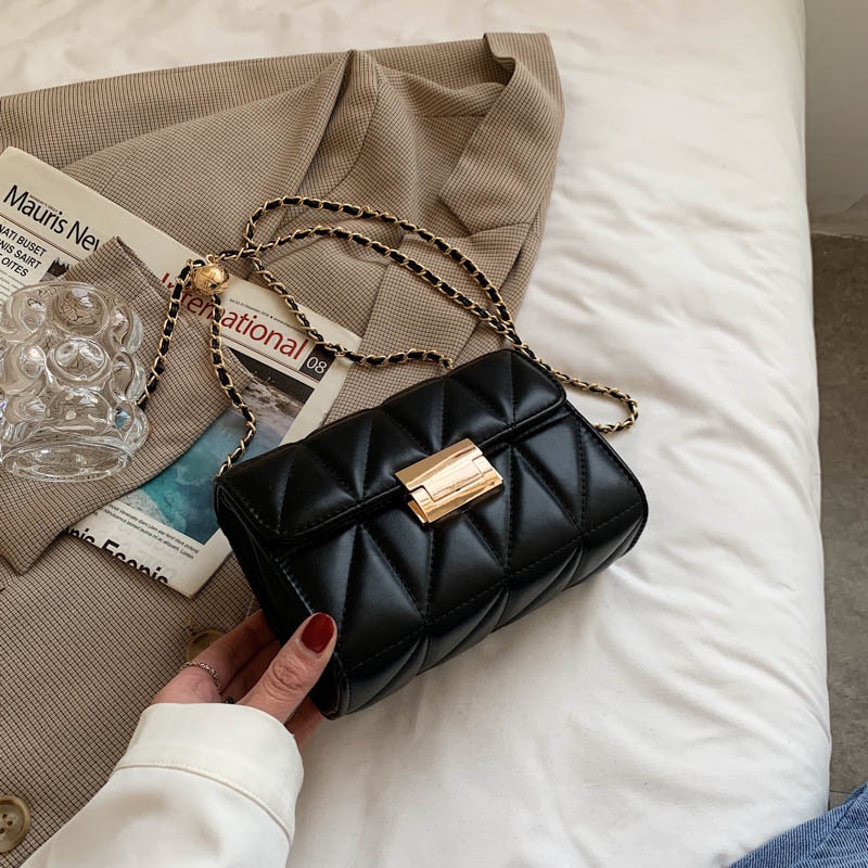 Túi Đeo Chéo Dây Xích Hình Thoi Nhỏ Màu Vàng Phong Cách Hàn Quốc Cho Nữ