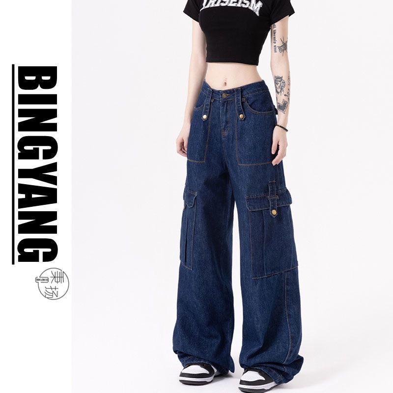 Quần Jean Dài Dáng Rộng Nhiều Túi Phong Cách Retro Mỹ Thời Trang Mùa Xuân Thu Giản Dị Dành Cho Nữ Và Nam